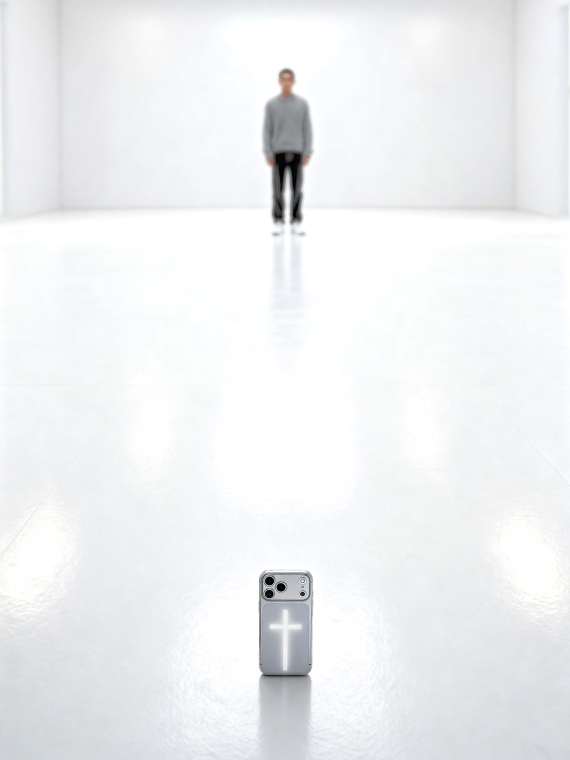 POSTCASE Clear With Luminous White Cross Graphic And Smoky Gray Perimeter – Pro/Plus/Max/Air – 17, 16, 15, 14, 13, 12 iPhone
