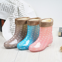 2017 New Autumn Winter Rain Shoes Women Plus Suede Middle Cylinder Non-slip Waterproof Ladies Water Shoes Wear-resistant Han version Adult Rain boots