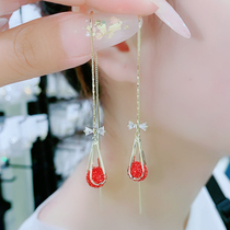 Drop Ear Line 2021 New Tide Red Earrings Small Crowd Design Sensation Temperament 100 Hitch Sueared Display Face Weight