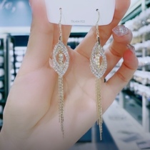 Geometric tassel earrings long temperament net red diamond-encrusted 2020 new trendy sterling silver needle high-end earrings show face thin