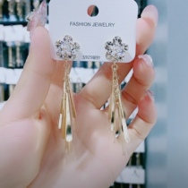 2020 new Korean temperament net red full diamond tassel earrings womens long silver needle high-end earrings modify face shape