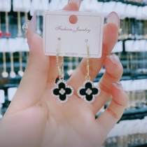 Four-leaf clover big earrings womens 2020 new trendy sterling silver needle temperament net red simple wild earrings circle earrings