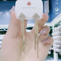 2020 new trend s925 silver needle diamond tassel earrings female long temperament net red diamond earrings modify face shape