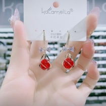 Bowknot cats eye stone ball earrings female simple Joker earrings 2020 New Tide Korean temperament Net red ear ornaments