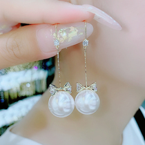 Pearl Earrings 2021 New wave Original design Long Temperament Net Red 100 hitch Hook Ear Pendant