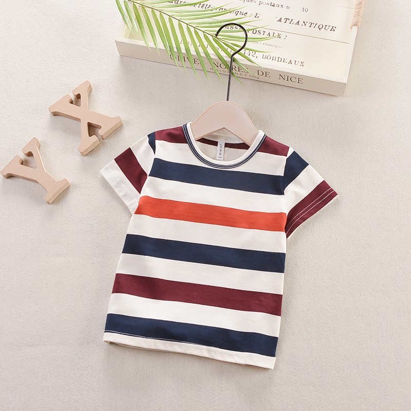 2019 Summer boy Short sleeves Rainbow striped T-shirt 5 Children pure cotton 4 Children fit children 3-year-old baby half sleeve