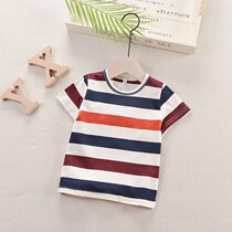 2019 summer boy short sleeve rainbow stripe T-shirt 5 children cotton 4 children children 3 years old baby child half sleeve