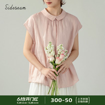 Side seam original pink short-sleeved shirt for women 2024 new summer Japanese style artistic linen shirt loose top summer