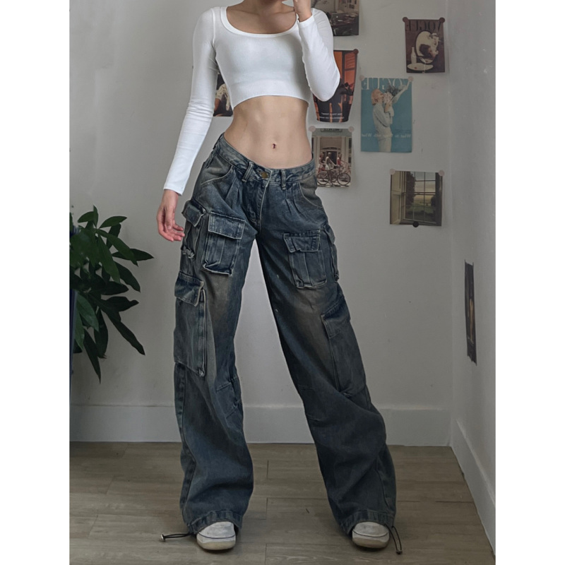 Super Spicy American Retro Low-Waist Y2K High Street Niche Design Loose Wide-Leg Slimming Jeans for Women in Autumn