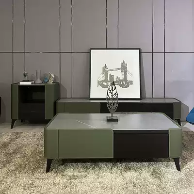 Nordic marble coffee table TV cabinet combination simple living room modern light luxury Rock board side table home small apartment