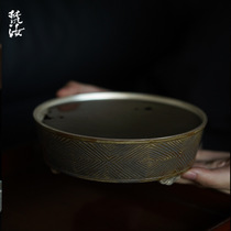 梵汝复古鎏银汉宫壶承双层建水带铜盖日式功夫茶具干泡台茶道茶洗