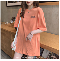 Summer dress maternity cotton T-shirt female coral orange loose short sleeve 2021 New wear long orange top