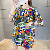 Pregnant women short sleeve 2020 new summer dress long T-shirt female Korean loose cartoon does not show Wild top