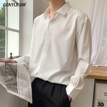 Hong Kong Chaobots Long sleeves Senior pendants Inner Lap Shirt Free of scalding Korean version loose Black white shirt for men