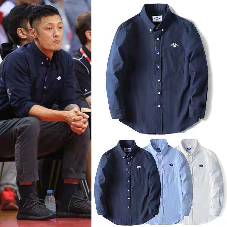 Hong Kong tide brand slim casual shirt men's Oxford spinning long-sleeved Hong Kong style Shawn Yue ins trend shirt simple trend