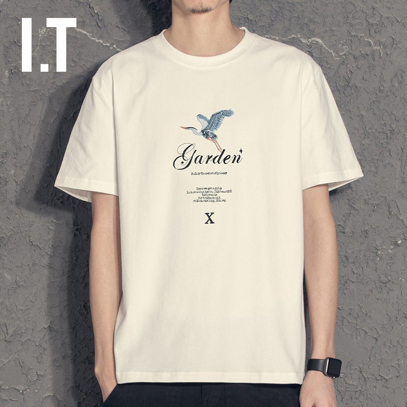Hong Kong Tide Fashion Summer New Xianhe Embroidery Short Sleeve Men T-shirt Current in National Tide Circular Summer Package