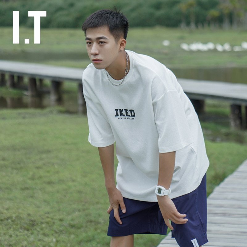 Hong Kong Tide Summer New Minimal Letter Ray Short Sleeve T-Shirt Men's Top Cotton Breakfast and Half-sleeved Tide