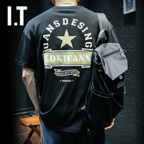 Hong Kong tide brand summer American cotton short-sleeved t-shirt mens loose ins plus size half-sleeved black round neck five-pointed star