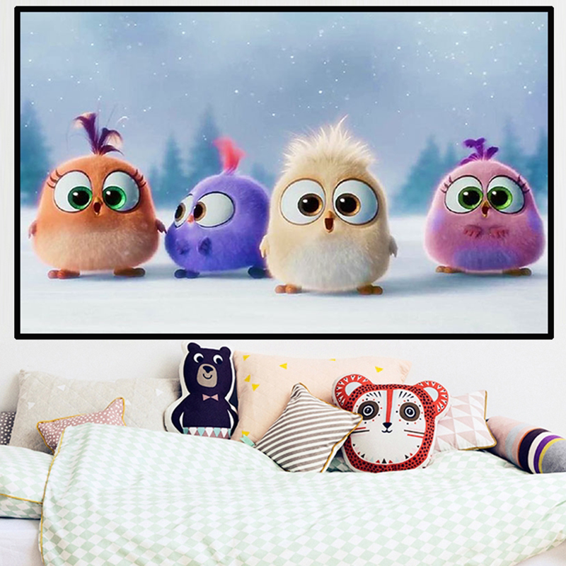 Stay Cute Little Bird Cross Embroidered New Cartoon Cartoon Living Room Bedroom Children Room Small Simple Large Cotton Thread Full Embroidered