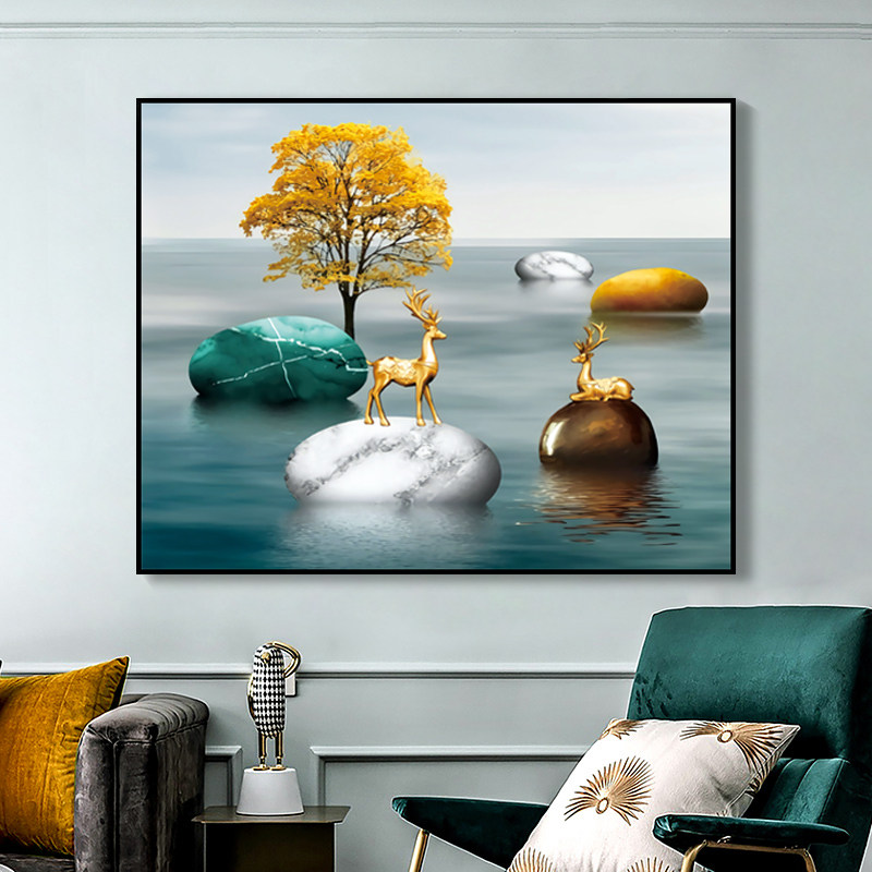 Stone to run cross embroidered new time to run a fortune and deer living room Wind scape painting Big Gcotton Line Four strands embroidered simple