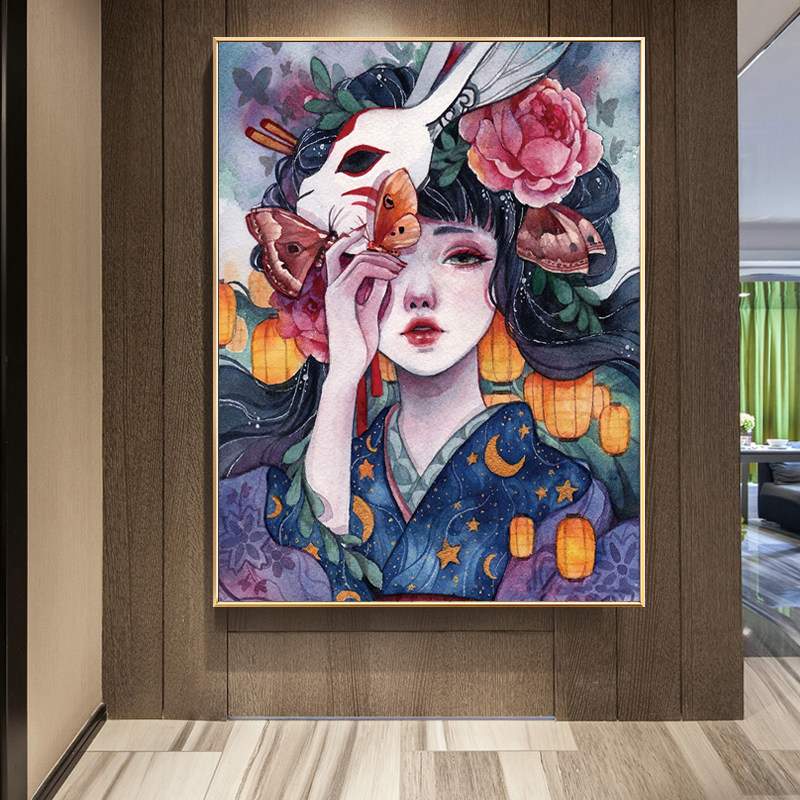 Feast girl cross embroidery girl living room Cartoon animation girl dag cotton line four strands full of embroidery