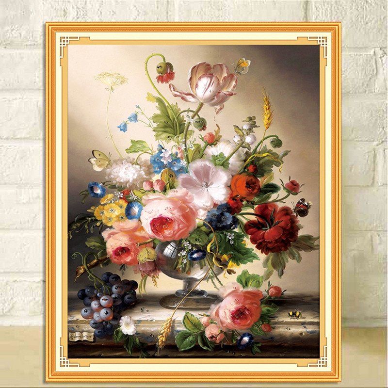 2021 New Silk Thread Embroidery Cross Stitch Wine Glass Rose Vase Living Room Bedroom Dining Room Small Simple Modern Flowers