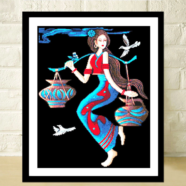 Mona Lisa printed cross embroidered vintage Beauty figure Harvest Line Embroidered New Living Room Small Oil Painting Full Embroidered