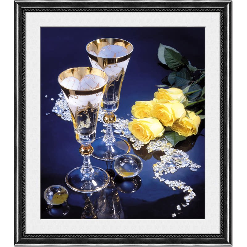 Printed silk thread cross embroidered crystal rose new living room Cross embroidered wine glass Romantic Dining Room small series