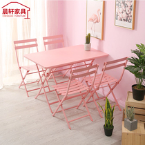 Outdoor leisure wrought iron folding combination table and chairs tea shop cafe restaurant bar light pink net red popular table and chairs