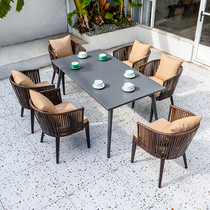 Outdoor rattan leisure table and chair combination outdoor courtyard villa balcony garden waterproof modern minimalist table and chair with umbrella