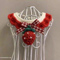 Wool knitted collar pet cat and dog neck scarf collar jewelry cute little strawberry bow tie red handmade