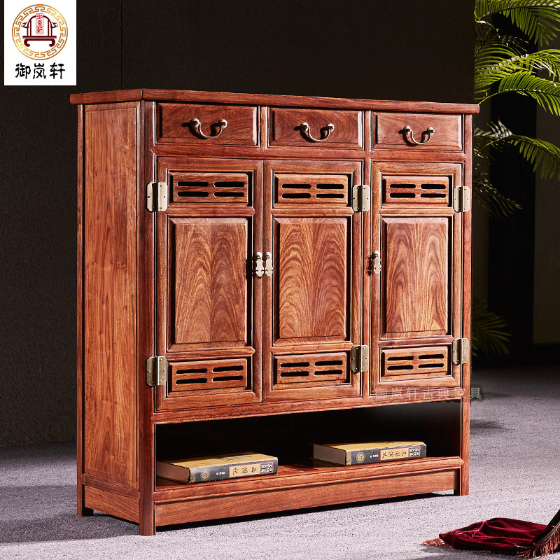 Chinese style mahogany hedgehog red sandalwood entrance hall storage cabinet rose pear entrance cabinet solid wood shoe cabinet home door simple shoe rack