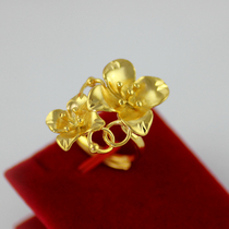 The more Nansha gold ring female opening for a long time not to drop the color brass plated gold flower ring exaggerated forefinger ring European coin gold Dynasty