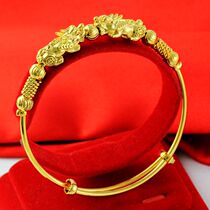 Golden Brave Bracelet Adjustable push-pull gold-plated chain to ward off evil spirits and fortune double brave brass gold-plated jewelry