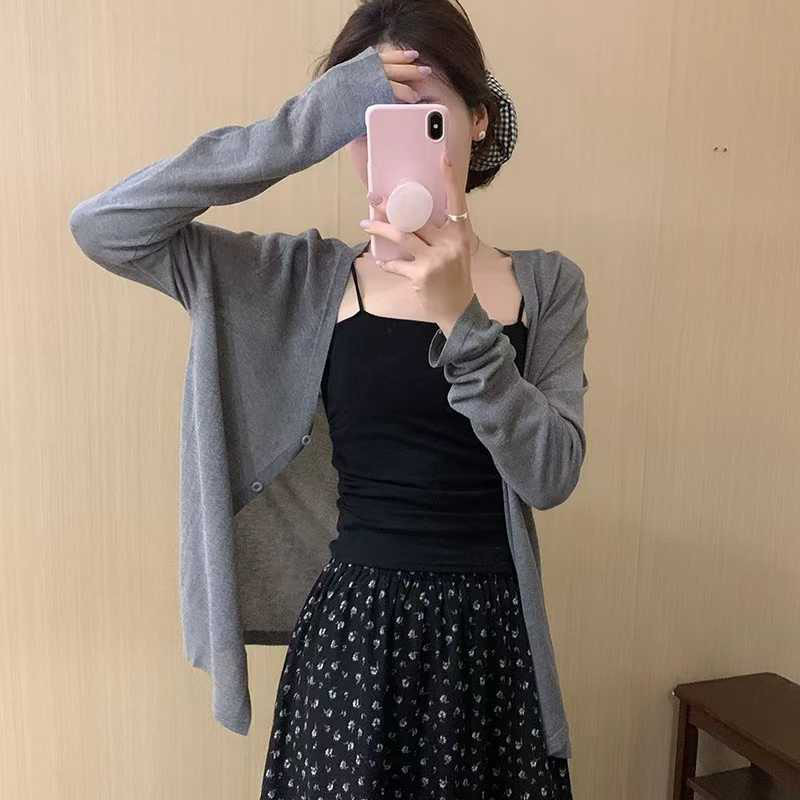 Summer Korean-Style Ice Silk Cardigan Air-Conditioning Shirt with a Lazy and Loose Fit, Thin Knitted Jacket for Women, Long-Sleeved Sun Protection Shirt Summer Korean-Style Ice Silk Cardigan Air-Conditioning Shirt with a Lazy and Loose Fit, Thin Knitted Jacket for Women, Long-Sleeved Sun Protection Shirt