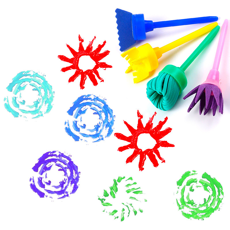 EVA rotates sponge painting 4 pieces of printing sponge rod kindergarten graffiti tool brush children's fine art materials