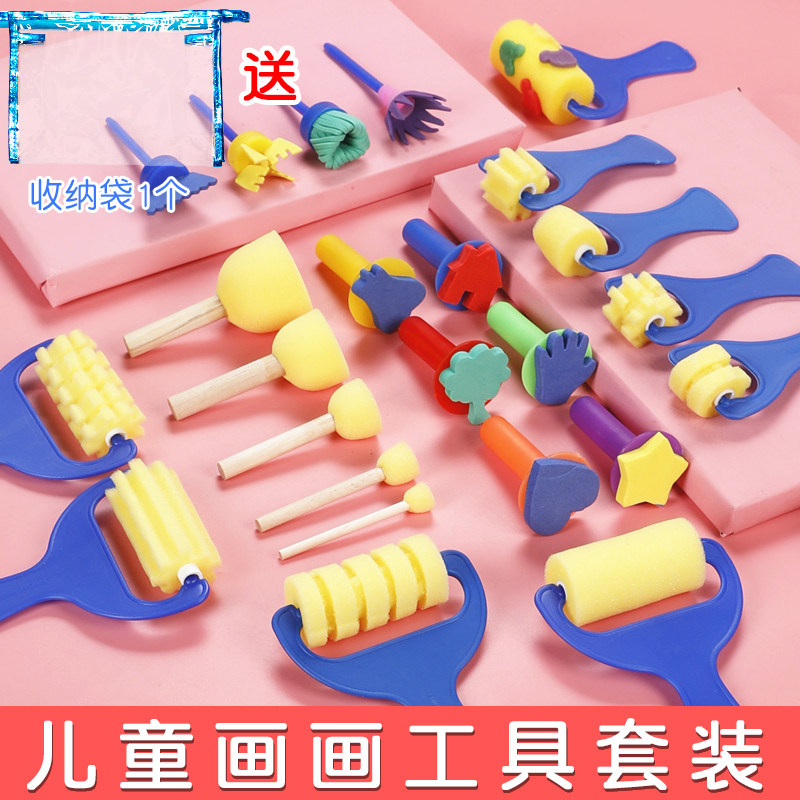 Sponge stamp paint rubbing tool painting set kindergarten painting circular sponge stick painting brush art material
