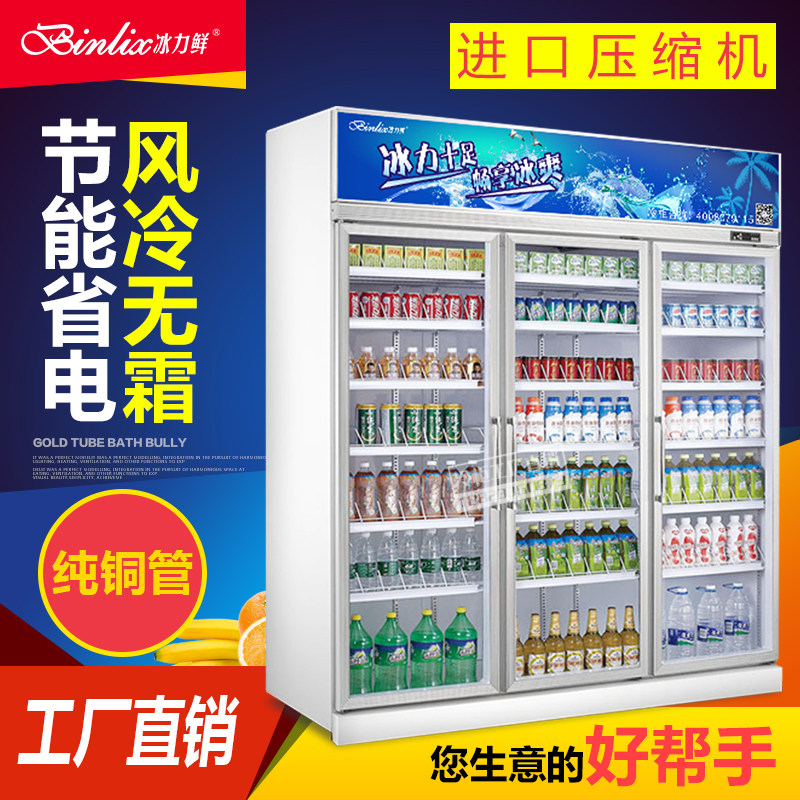 Ice power fresh two-door beverage display cabinet refrigerated refrigerator freezer supermarket freezer vertical beverage cabinet convenience store freezer