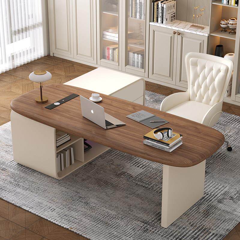 Simple French-Style Cream-Colored Desk and Chair, Light Luxury Modern Executive Corner Desk, Medical Beauty Consultation Computer Desk