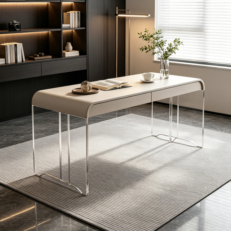 Cream Style Desk, Light Luxury Modern Acrylic Floating Desk, Home Study Desk, Dressing Table Integrated Desk Cream Style Desk, Light Luxury Modern Acrylic Floating Desk, Home Study Desk, Dressing Table Integrated Desk