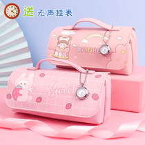 2022 new popular pen bag elementary school watch girl heart-to-peak value girl first grade girl pencil case in trendy stationery bag pencil case girl version of stationery box cute large capacity