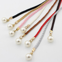 Fashion Thin PU Leather Belt Simulated Pearl Elastic Waist B