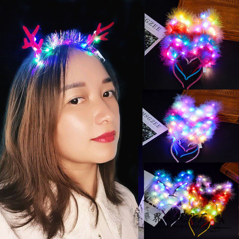 Children's Land Stall Toy Luminous Rabbit Ears Feather Mic head Accessories Night Market 61 Children's Day LED Flashing Hair Stirrup