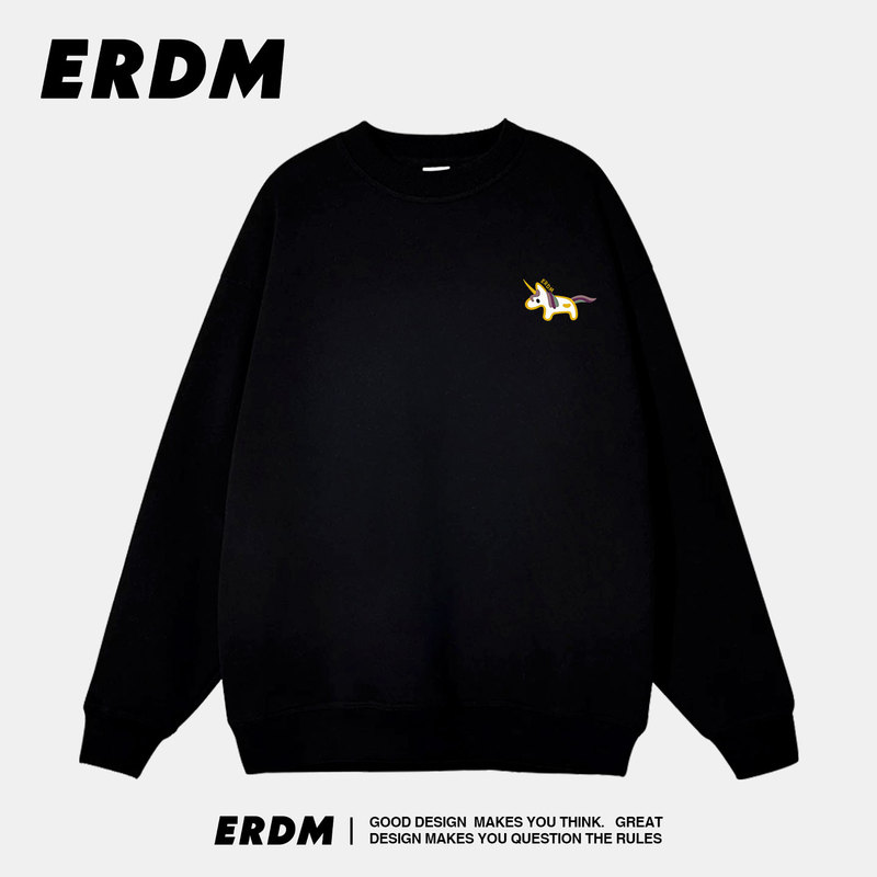 Erdm American-Style Trendy Brand Unicorn Print Round-Neck Sweatshirt for Couples, Loose Fit, Drop Shoulder Sleeves, Pullover, Warm Long-Sleeve for Autumn and Winter Erdm American-Style Trendy Brand Unicorn Print Round-Neck Sweatshirt for Couples, Loose Fit, Drop Shoulder Sleeves, Pullover, Warm Long-Sleeve for Autumn and Winter