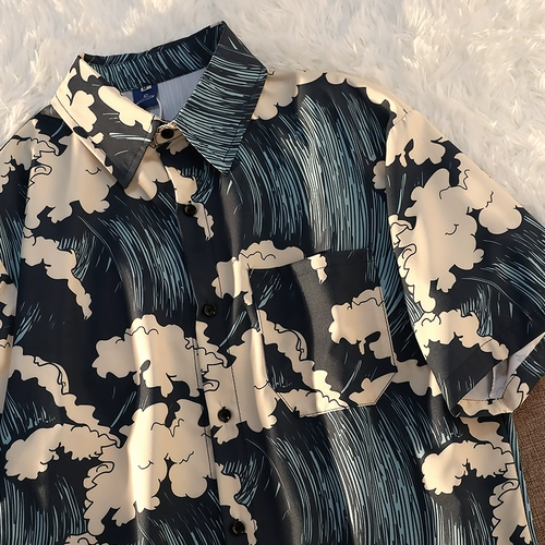 Ретро рубашка, свободный крой, оверсайз, короткий рукав