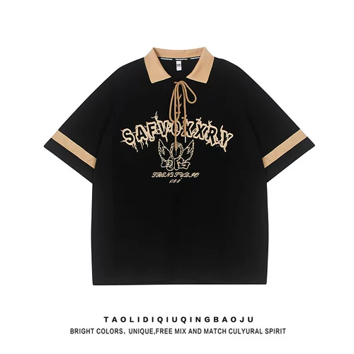 Ретро летняя футболка для школьников, в американском стиле, свободный крой, воротник поло