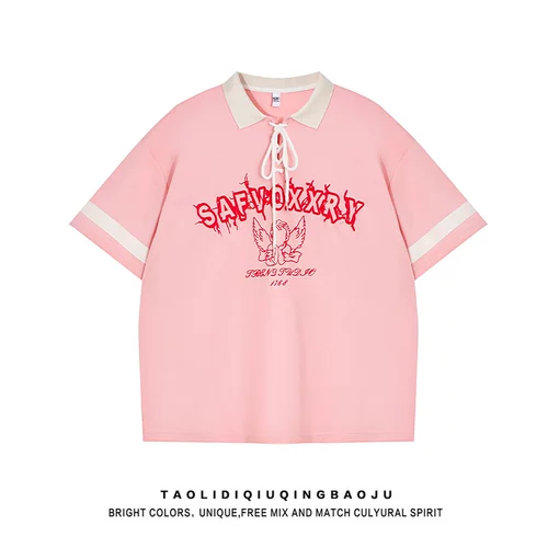 Ретро летняя футболка для школьников, в американском стиле, свободный крой, воротник поло