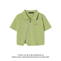 逃离地球 Трикотажная короткая футболка polo с молнией, короткий рукав, подходит для подростков