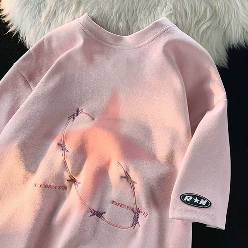 Ретро летняя футболка с коротким рукавом для влюбленных, в американском стиле, оверсайз