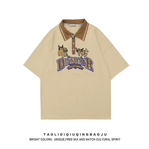 Ретро брендовая футболка polo подходит для мужчин и женщин для отдыха для влюбленных, в американском стиле, принт, с вышивкой, короткий рукав